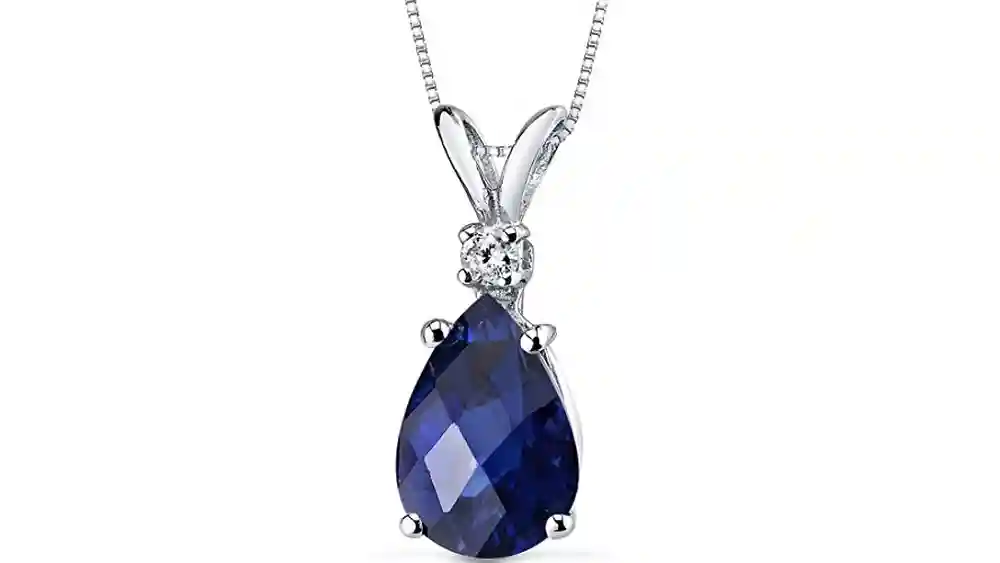 Angara Natural Blue Sapphire Solitaire Pendant for Women | Pear Shape Blue Sapphire Diamond Necklace in 14K Solid Gold/Silver/Platinum With 18" Chain | September Birthday, Gemstone Jewelry Gift