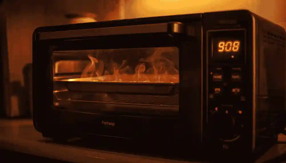 Digital display on the Ninja Foodi DT201 showing rapid preheat to operating temperature